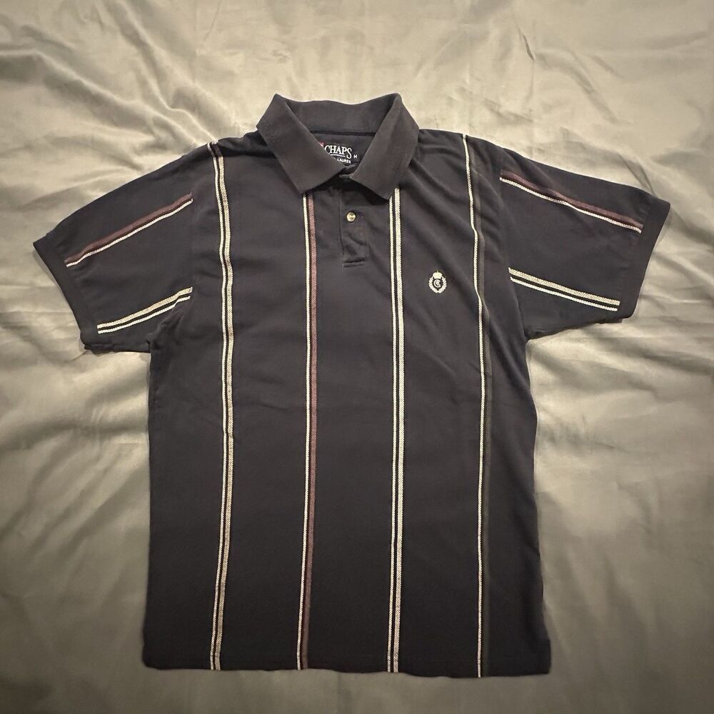 Vintage 90s Chaps Ralph Lauren Shirt Men's Medium Striped Short Sleeve Polo